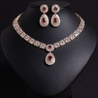 Parure de bijoux de mariée classique avec collier pendentif goutte d'eau en zircon 3A et boucles d'oreilles clips, ensemble deux pièces