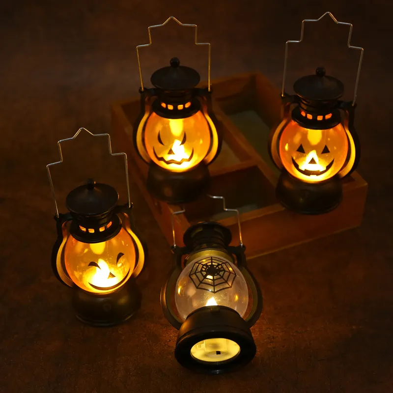 New Design Home Party Holiday Decor Pumpkin/Spider Web/Face Printed Hand Holder Hanging Halloween Lantern Light
