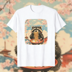 <span class=keywords><strong>Camiseta</strong></span> Japonesa <span class=keywords><strong>de</strong></span> Ramen <span class=keywords><strong>con</strong></span> Mapache Comiendo Fideos, Diseño Gráfico <span class=keywords><strong>de</strong></span> Animal Tierno, Arte <span class=keywords><strong>de</strong></span> Flor <span class=keywords><strong>de</strong></span> Cerezo del Monte Fuji, Regalo para Amantes del Anime - Product Image 1