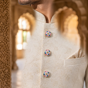 Custom Luxury Brass Shank Buttons Pink Blue Shaded Flower Enamel Crystal Handmade Birthday Fastener <b>for</b> <b>Men</b> Blazer Sherwani <b>Suit</b> - Product Image 4