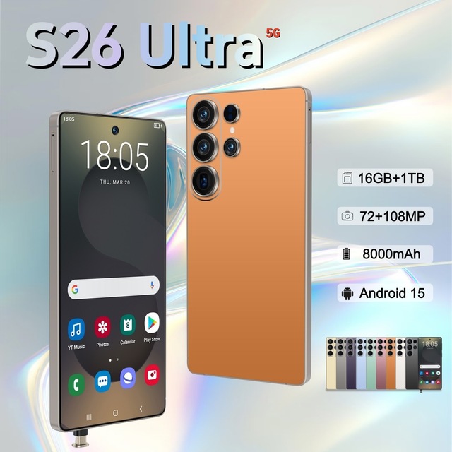 S26 Ultra New 5G Smartphone 2025 108MP Camera 120Hz HD Display Snapdragon 800 Android 14 1TB Storage
