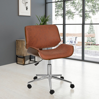 Chaise de bureau moderne en bois courbé, chaise de bureau pivotante rembourrée en velours, chaise de travail réglable en hauteur en contreplaqué courbé avec base chromée