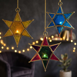 Handmade Gold-Plated Star-Shaped Iron Candlestick Fancy Hanging Home Decoration for Christmas Elegant Candlelight Lanterns - Product Image 6