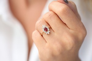 Rubis Diamant Art Déco Bague 14k Or Massif Ovale Coupe Halo Cubique Zircone Diamant Haute Vente Bague De Fiançailles Marquise Baguette - Product Image 2