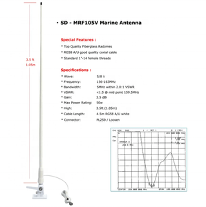 Antena de Radio Marina VHF de 3.5 pies (1050 mm) con Cable PL259 para Uso en Exteriores, Antenas de Comunicación para IC-M330GE M510 410BB VHF Marina - Product Image 2