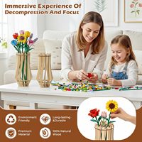 Juego de 2 Jarrones de Flores de Madera Estilo Art Deco Jiayi, Rompecabezas de Lego con Soporte de Exhibición para Ramo de Rosas, Regalo DIY para Niños y Amigos
