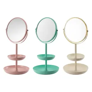 Portable Desk Makeup Mirror With Storage Jewelry Organizer Box Duel Sided for Bedroom, Counter, Bathroom Use Without Light