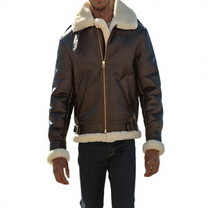 Chaqueta Bomber de Invierno para Hombre, de Cuero Genuino, Forrada con Piel Sintética, Impermeable, con Cierre, Cuello Camisero, Gruesa y Cálida, Estilo Motero - Product Image 3