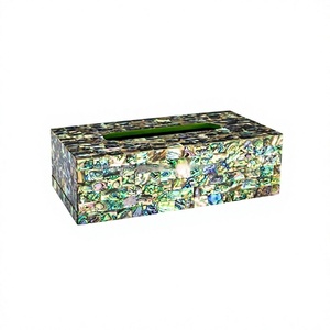 Boîte à mouchoirs de luxe faite à la main et incrustée de nacre avec un motif floral complexe, logo personnalisé pour une décoration élégante de la maison et de l'hôtel - Product Image 1