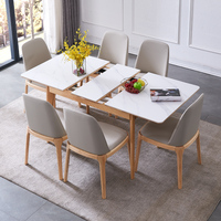 Table à manger extensible rectangulaire moderne nordique haut en pierre frittée en bois de frêne massif pour petit appartement maison salon