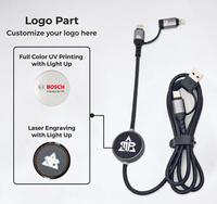 Cable de Datos USB-C con Luz LED y Logotipo Personalizado, Trenzado de Nailon, Carga Rápida de 60W, Conector en Ángulo Recto para Teléfono Móvil