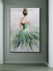 Dipinto a mano la figura di balletto moderno pittura murale olio verde su tela decorazione per <span class=keywords><strong>soggiorno</strong></span> con ragazza danzante fatto a mano bellezza - Product Image 6