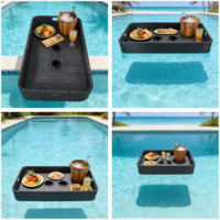 Plateau flottant pour piscine en rotin avec cadre en aluminium, étanche, pour servir des boissons, avec porte-gobelets, pour fête au bord de la piscine, resort, vente en gros