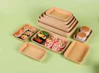 Boîte de plateau à lunch en papier kraft jetable écologique personnalisable rigide rigide pour nouilles à sushi à emporter PE PET couvercle enduit