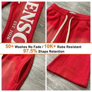 Pantalon <span class=keywords><strong>de</strong></span> jogging vintage évasé pour homme en molleton bouclette avec impression 3D en relief, coupe lourde, effet délavé vintage, style streetwear personnalisé - Product Image 2