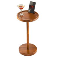 Petite table d'appoint ronde, table à boissons avec emplacement pour téléphone, table sur piétement en bois d'acacia massif avec base lestée, empreinte compacte