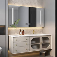 Meubles-lavabos modernes flottants de 60 pouces de haute qualité avec armoire miroir de rangement pour salle de bain d'hôtel