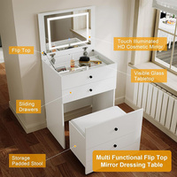 Coiffeuse de chevet avec miroir de maquillage intégré à rabat en bois multicouche personnalisé avec mini petite armoire de rangement
