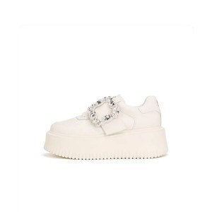 Zapatos de lona blancos de moda para mujer Sheii Su <span class=keywords><strong>Yinyin</strong></span> con hebilla de diamantes adorada ~ Zapatos con plataforma y suela gruesa con hebilla cuadrada de diamantes de imitación - Product Image 4