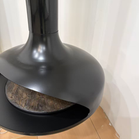 Cheminée électrique suspendue au plafond en noir mat, cheminée électronique au charbon de bois pour salon