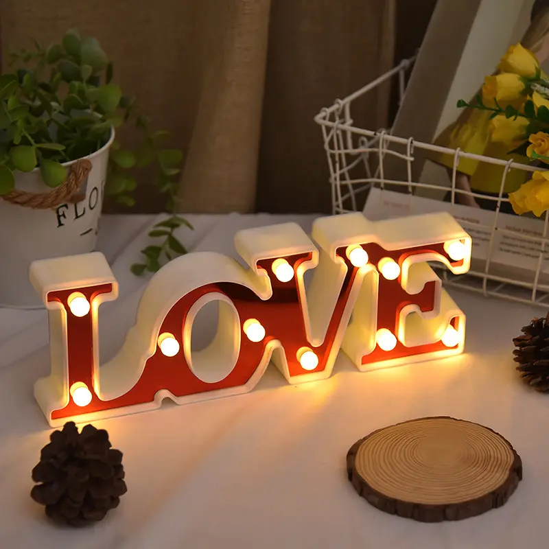 Lampe LED en forme de mot d'amour avec ampoules, multicolore, décoration de mariage, décor de saint-valentin, néon, lampe de Table suspendue