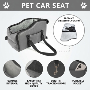 Haustier Tragetasche Autositz Nest fuer Hund Katze Mittelkonsole Rucksackstil wasserdicht Wildleder Reissverschluss rechteckig - Product Image 3