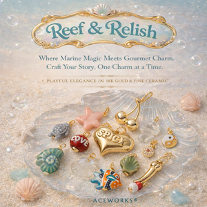 Reef & Relish |   Collection de pendentifs en laiton plaqué or 18 carats et céramique pour la création de bijoux DIY |   Breloques sur le thème de la vie marine et des aliments - Product Image 1