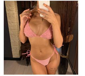 Traje de Baño <span class=keywords><strong>Bikini</strong></span> de Dos Piezas con Cuentas Triangulares de Color Sólido para Mujer, Diseño Más Reciente de 2022 - Product Image 5