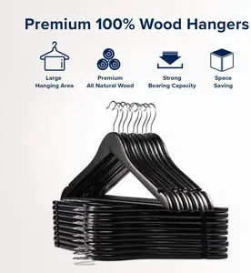 Fashion Wooden Hangers Customization Custom Logo Wholesale Black Classic Wood Shirt Hangers