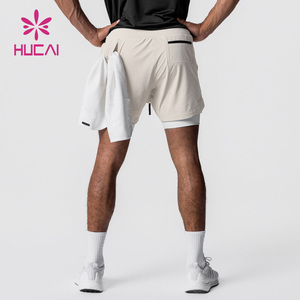 HUCAI OEM Lined Double Layer Pockets Athletic Sports <strong>Nylon</strong> Custom logo 5 Inch Workout <strong>Training</strong> 2 in 1 Mens Gym Shorts for Men - Product Image 6