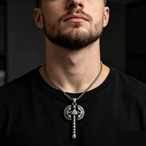 Collier Pendentif Hache de Combat Double Aigle Viking pour Hommes, en Acier Titane, avec Valknut Nordique, Style Punk Rock Motard, Talisman Hache de Guerre, Accessoires Vestimentaires - Product Image 4