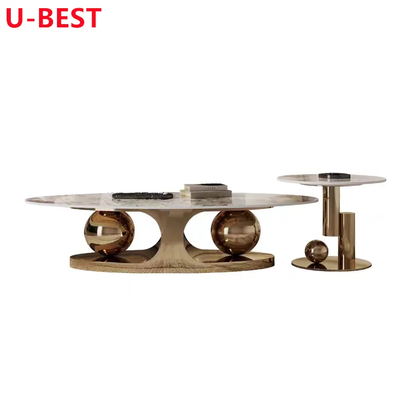U-BEST Italian Style Stainless Steel Gold Coffee Table Living Room Furniture Italian Luxury Design Marble Top Tea Coffee Table