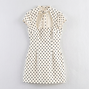 Vestido Mini Bodycon de Verano Casual con Cuello de Lazo y Estampado de Puntos para Mujer, Manga Corta, Tejido Ajustado, Venta al por Mayor OEM ODM - Product Image 3