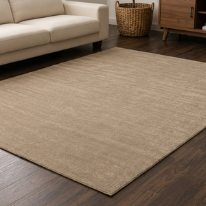 Tapis d'intérieur fait main, tissé à la main, beige, mélange laine et soie, moderne, rembourré, lavable, antimicrobien, antidérapant, adapté aux animaux domestiques, à poils moyens - Product Image 1