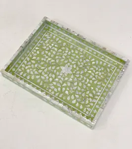 Bandeja con incrustaciones rectangulares de perlas para el hogar, bandeja hecha a mano para servir comida, lo mejor para celebración de Eid de Ramadán - Product Image 6