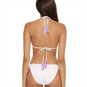 Conjunto de bikini morado liso para mujer, sujetador triangular sin aros, tirantes ajustables, braguita de talle bajo, ropa de baño - Product Image 5