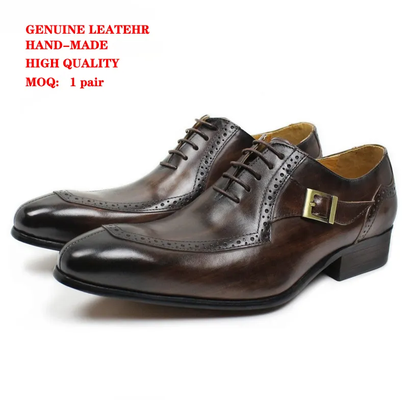 Italian Design Genuine Leather Hand Made Men Shoes Office Business Wedding Lace Up Buckle Strap Dress Shoes Oxford For Men
