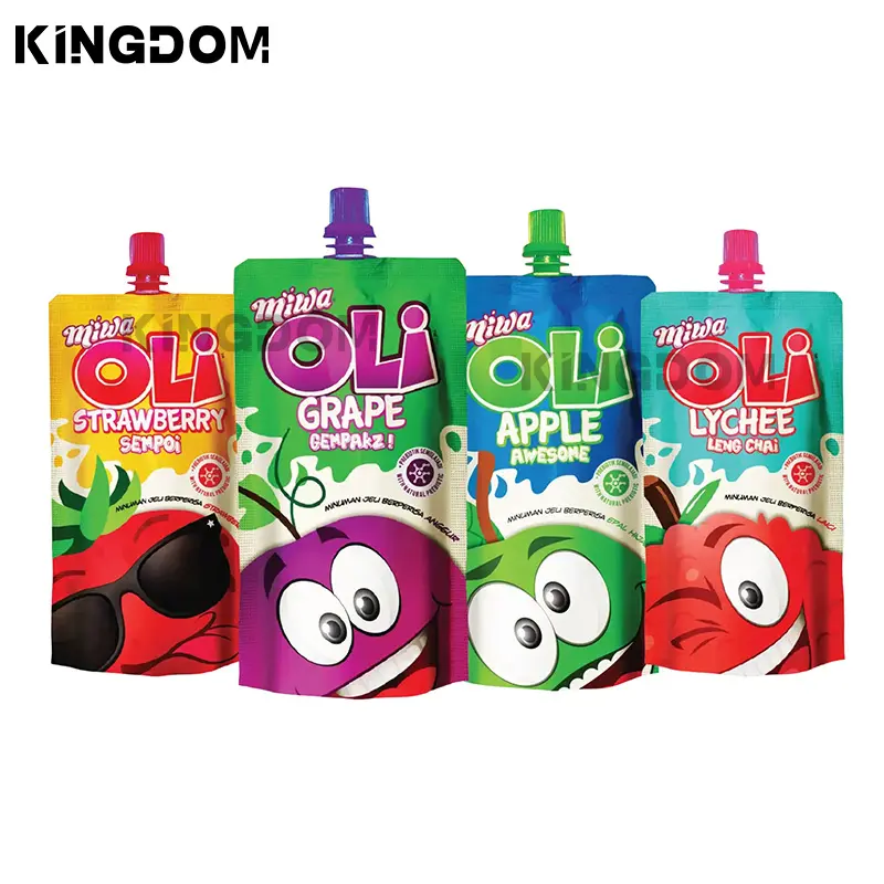 Wholesale Custom Food Beverage Juice Water Fruit Puree Liquid Packaging Spout Pouch Bag