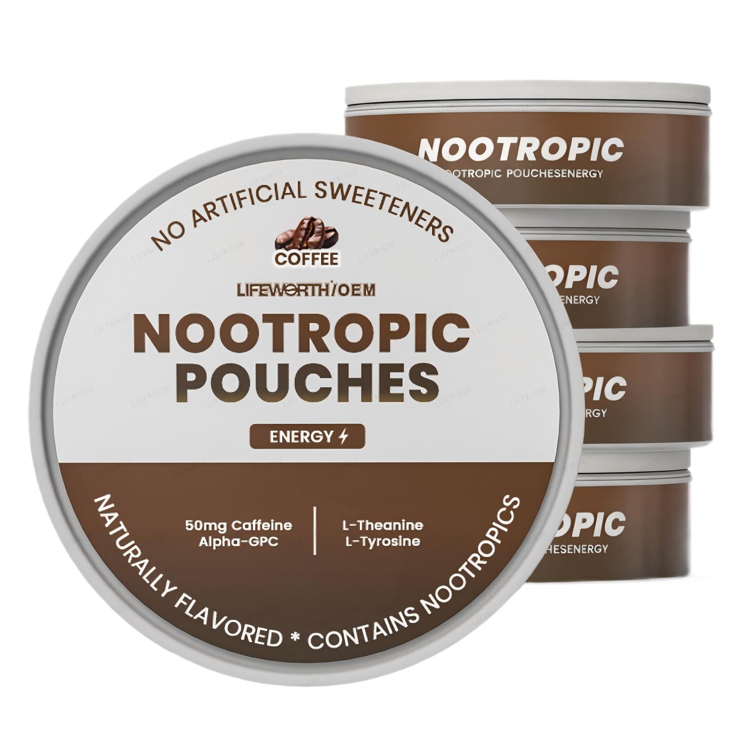 Lifeworth Nootropic Pouches - 200mg Alpha GPC And L-Theanine Energy Ultra Pouches With Lion's Mane For Focus & Clean Energy