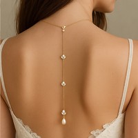 Chaîne de dos élégante et sexy pour femme, avec perles et strass, longue chaîne à pampilles, bijou de corps pour mariée