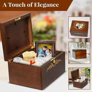 Wooden Flip Top Keepsake <b>Box</b> With Lock And Key For Wedding <b>Photos</b> And Jewelry <b>Storage</b> Rectangle Solid Color Desktop Organizer - Product Image 2