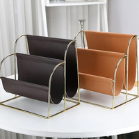 Porte-revues de luxe en métal doré avec organiseur de bureau moderne en cuir PU pour le bureau et la maison, support de rangement pour journaux