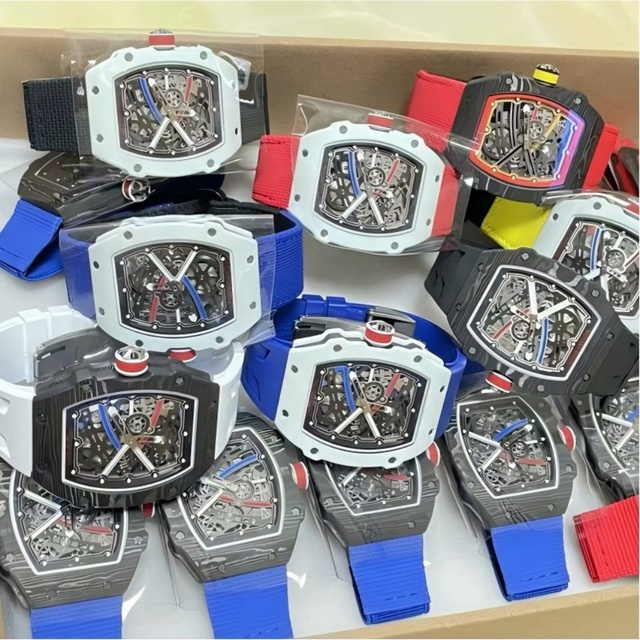 RM Series Designer-Customized Carbon Fiber Skeleton Ultra-Thin Sapphire Crystal Mechanical Sports Watch Men's Watches 67-02