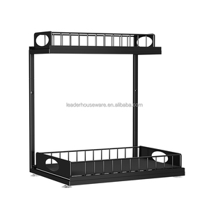 Organizzatore Estraibile a Due Livelli in Metallo per Sotto Lavello, Scaffale Multifunzione Regolabile in Altezza per Armadio - Product Image 1