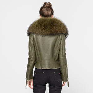 Novedades de Primavera y Otoño, <span class=keywords><strong>Abrigo</strong></span> de Piel de Oveja Genuina, Chaqueta de Piel de Oveja para Mujer con Cuello de Piel de Mapache - Product Image 2