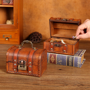 Boîte à trésors vintage en bois avec serrure à combinaison pour le rangement de bijoux, organisateur de bureau, boîte de rangement décorative - Product Image 2