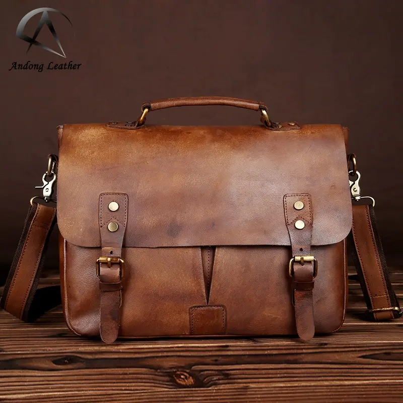 Andong Laptop Briefcase Handbag for Men Genuine Cow Leather Shoulder Bag Europe Style Business Crossbody Messenger Bags