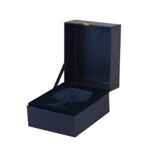 custom logo imitate leather blue paper flocking mug cup single glass gift box with foam insert