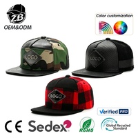 Casquette de baseball snapback à 7 panneaux à visière plate, avec patch métallique personnalisé et empiècements à carreaux camouflage, pour la promotion de marques de mode urbaine hip-hop