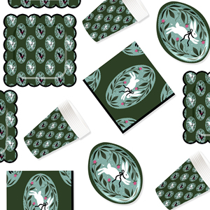 DAMAI Easter Theme Party Decoration Dark Green Paper Plate Napkin Tablecloth Disposable Party Tableware Sets - Product Image 4